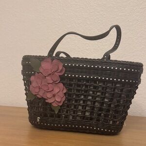 Isabella Fiore Woven Bag with Floral Accents